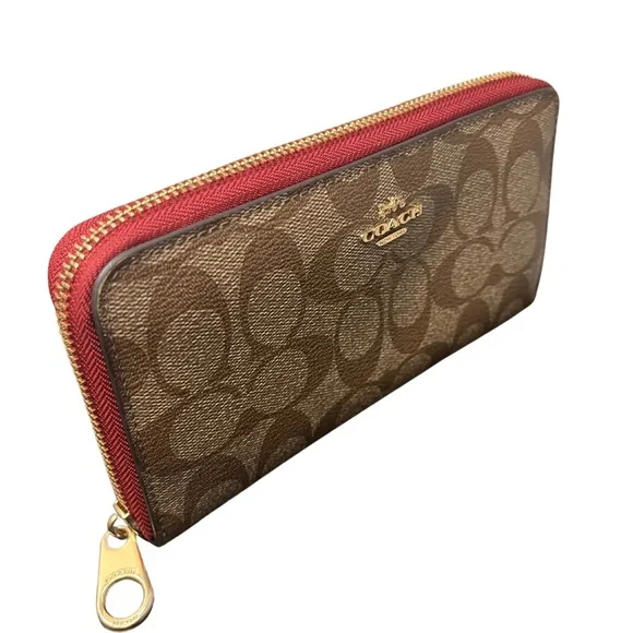 Coach Red/Wine Signature Coates Canvas Zip Wallet - Picture 4 of 13